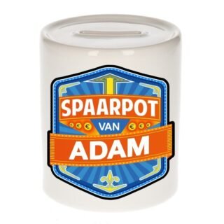 Kinder spaarpot met naam - Adam - keramiek - met dop - wit - Sparen - Spaargeld van Adam