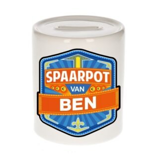 Kinder spaarpot met naam - Ben - keramiek - met dop - wit - Sparen - Spaargeld van Ben