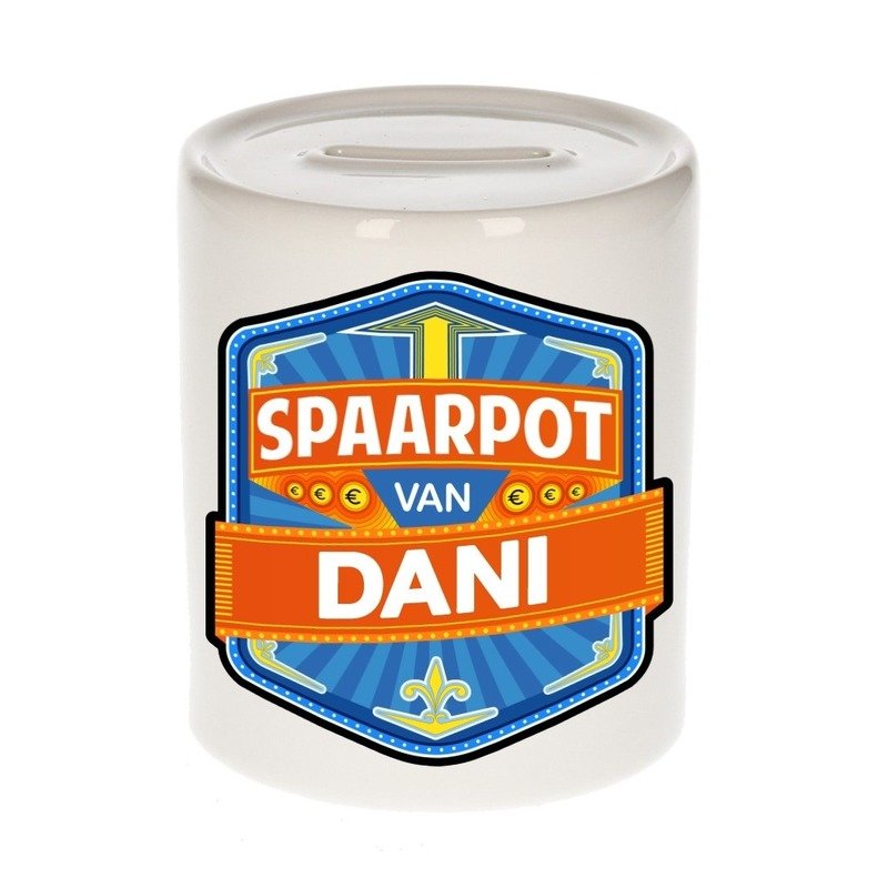 Kinder spaarpot met naam - Dani - keramiek - met dop - wit - Sparen - Spaargeld van Dani