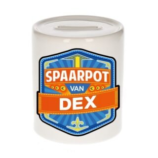 Kinder spaarpot met naam - Dex - keramiek - met dop - wit - Sparen - Spaargeld van Dex