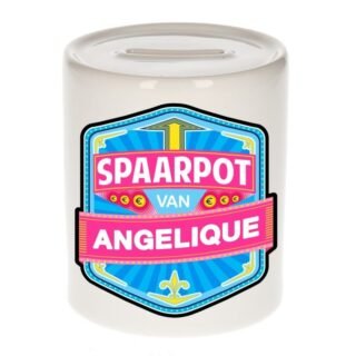 Kinder spaarpot met naam - Angelique - keramiek - met dop - wit - Sparen - Spaargeld van Angelique