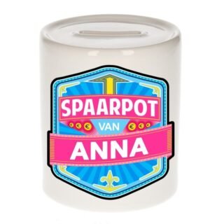 Kinder spaarpot met naam - Anna - keramiek - met dop - wit - Sparen - Spaargeld van Anna