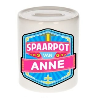 Kinder spaarpot met naam - Anne - keramiek - met dop - wit - Sparen - Spaargeld van Anne