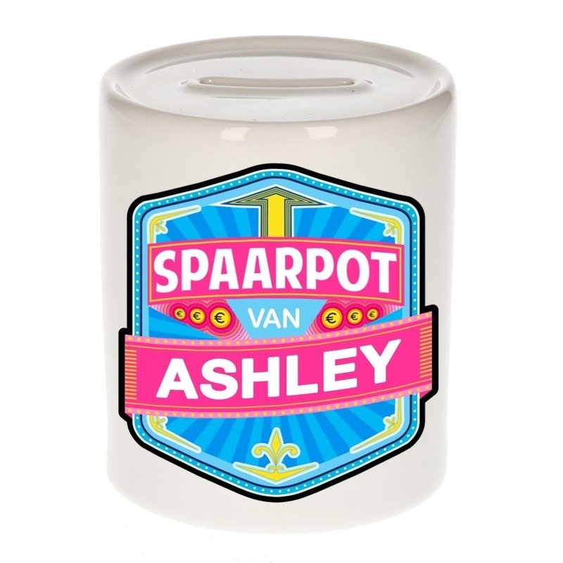 Kinder spaarpot met naam - Ashley - keramiek - met dop - wit - Sparen - Spaargeld van Ashley