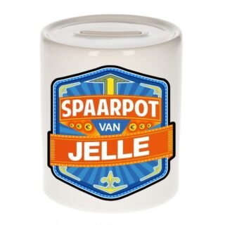 Kinder spaarpot met naam - Jelle - keramiek - met dop - wit - Sparen - Spaargeld van Jelle
