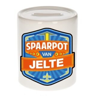 Kinder spaarpot met naam - Jelte - keramiek - met dop - wit - Sparen - Spaargeld van Jelte