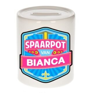 Kinder spaarpot met naam - Bianca - keramiek - met dop - wit - Sparen - Spaargeld van Bianca