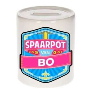 Kinder spaarpot met naam - Bo - keramiek - met dop - wit - Sparen - Spaargeld van Bo