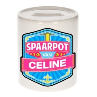Kinder spaarpot met naam - Celine - keramiek - met dop - wit - Sparen - Spaargeld van Celine