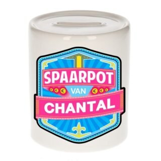 Kinder spaarpot met naam - Chantal - keramiek - met dop - wit - Sparen - Spaargeld van Chantal