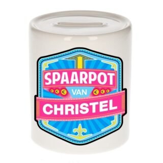 Kinder spaarpot met naam - Christel - keramiek - met dop - wit - Sparen - Spaargeld van Christel
