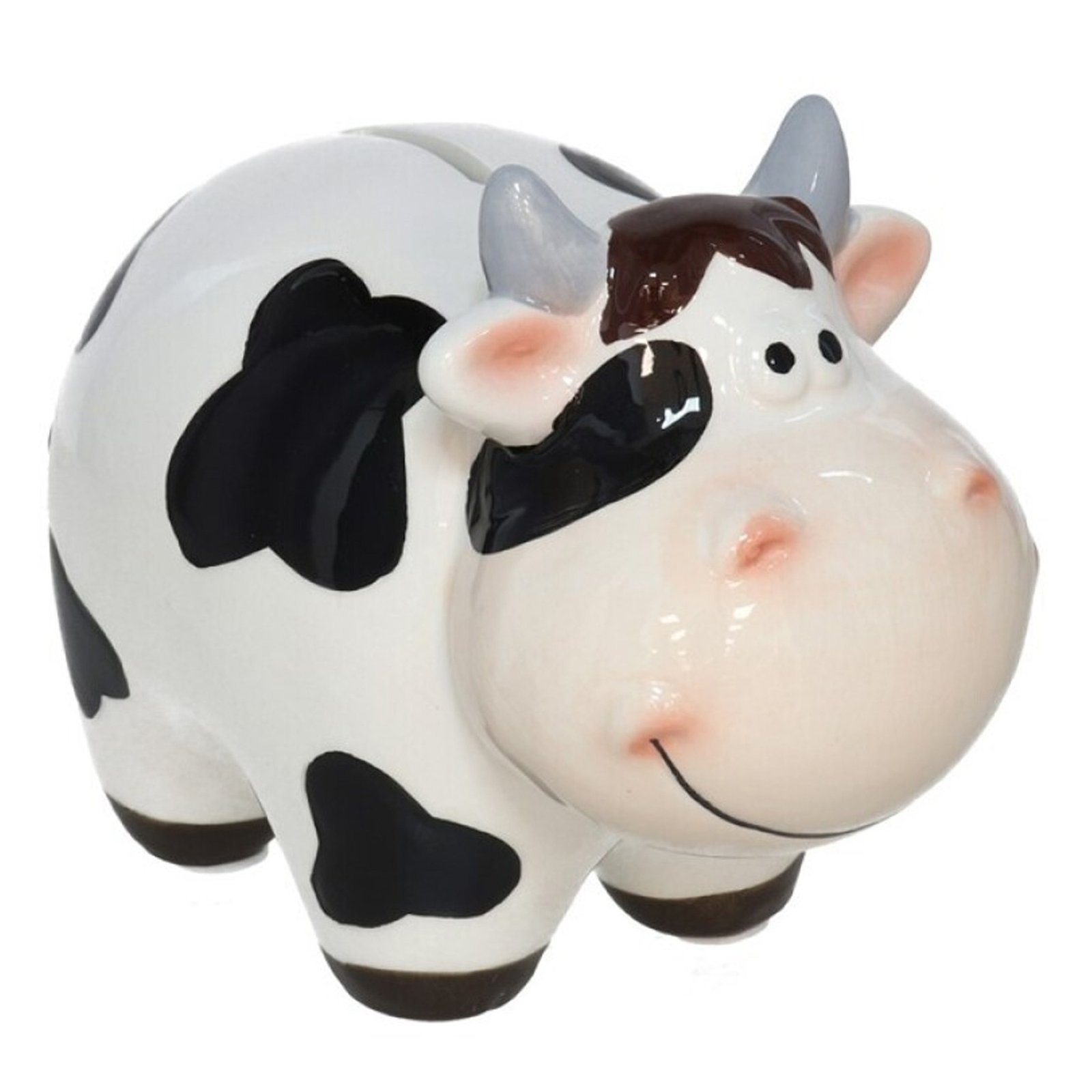 Spaarpot Koe - dieren thema - 10 x 15 x 12 cm - wit/zwart - keramiek - kinderen