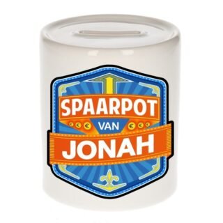 Kinder spaarpot met naam - Jonah - keramiek - met dop - wit - Sparen - Spaargeld van Jonah