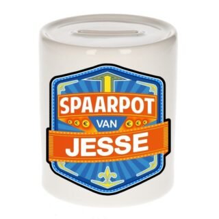 Kinder spaarpot met naam - Jesse - keramiek - met dop - wit - Sparen - Spaargeld van Jesse