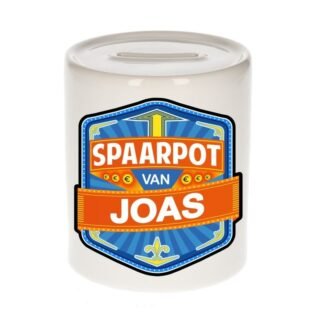 Kinder spaarpot met naam - Joas - keramiek - met dop - wit - Sparen - Spaargeld van Joas