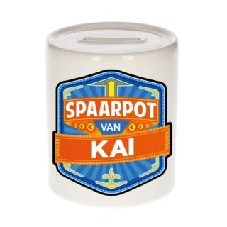 Kinder spaarpot met naam - Kai - keramiek - met dop - wit - Sparen - Spaargeld van Kai