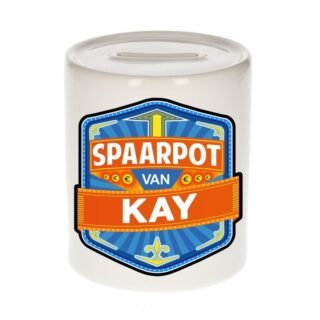 Kinder spaarpot met naam - Kay - keramiek - met dop - wit - Sparen - Spaargeld van Kay