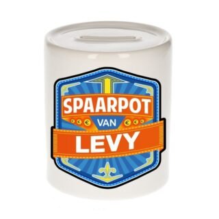 Kinder spaarpot met naam - Levy - keramiek - met dop - wit - Sparen - Spaargeld van Levy