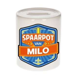 Kinder spaarpot met naam - Milo - keramiek - met dop - wit - Sparen - Spaargeld van Milo