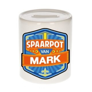 Kinder spaarpot met naam - Mark - keramiek - met dop - wit - Sparen - Spaargeld van Mark