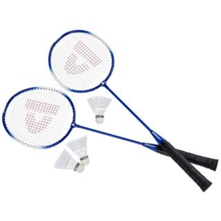 Camping badminton set blauw met shuttles en opbergtas 67 cm
