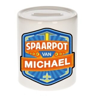 Kinder spaarpot met naam - Michael - keramiek - met dop - wit - Sparen - Spaargeld van Michael