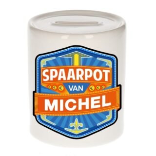 Kinder spaarpot met naam - Michel - keramiek - met dop - wit - Sparen - Spaargeld van Michel