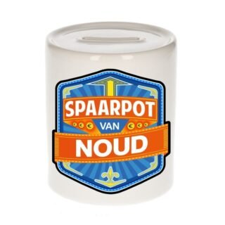 Kinder spaarpot met naam - Noud - keramiek - met dop - wit - Sparen - Spaargeld van Noud