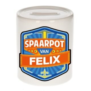 Kinder spaarpot met naam - Felix - keramiek - met dop - wit - Sparen - Spaargeld van Felix