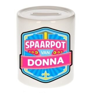 Kinder spaarpot met naam - Donna - keramiek - met dop - wit - Sparen - Spaargeld van Donna