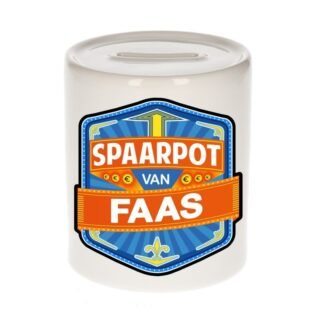 Kinder spaarpot met naam - Faas - keramiek - met dop - wit - Sparen - Spaargeld van Faas