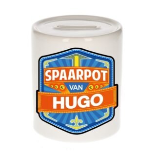 Kinder spaarpot met naam - Hugo - keramiek - met dop - wit - Sparen - Spaargeld van Hugo