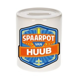 Kinder spaarpot met naam - Huub - keramiek - met dop - wit - Sparen - Spaargeld van Huub