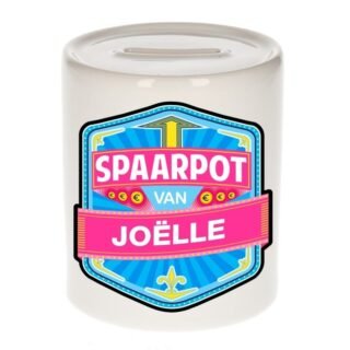 Kinder spaarpot met naam - Joelle - keramiek - met dop - wit - Sparen - Spaargeld van Joelle
