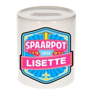 Kinder spaarpot met naam - Lisette - keramiek - met dop - wit - Sparen - Spaargeld van Lisette