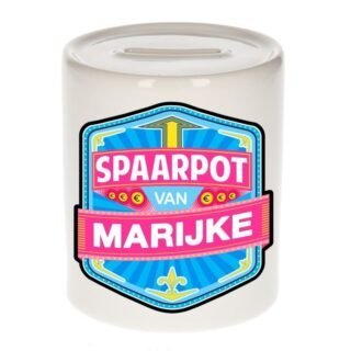 Kinder spaarpot met naam - Marijke - keramiek - met dop - wit - Sparen - Spaargeld van Marijke
