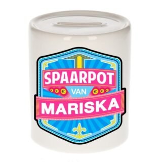 Kinder spaarpot met naam - Mariska - keramiek - met dop - wit - Sparen - Spaargeld van Mariska