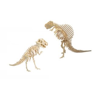 Houten 3D dino puzzel bouwpakket set - T-rex en Spinosaurus