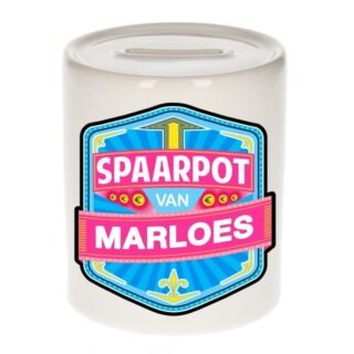 Kinder spaarpot met naam - Marloes - keramiek - met dop - wit - Sparen - Spaargeld van Marloes