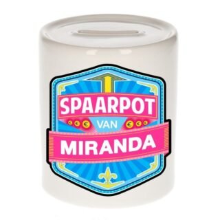 Kinder spaarpot met naam - Miranda - keramiek - met dop - wit - Sparen - Spaargeld van Miranda