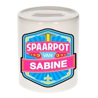 Kinder spaarpot met naam - Sabine - keramiek - met dop - wit - Sparen - Spaargeld van Sabine