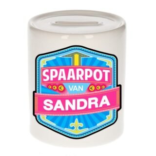Kinder spaarpot met naam - Sandra - keramiek - met dop - wit - Sparen - Spaargeld van Sandra