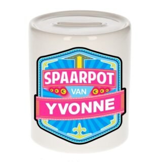 Kinder spaarpot met naam - Yvonne - keramiek - met dop - wit - Sparen - Spaargeld van Yvonne