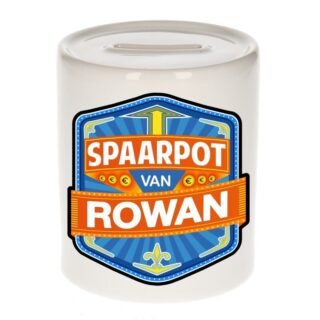 Kinder spaarpot met naam - Rowan - keramiek - met dop - wit - Sparen - Spaargeld van Rowan