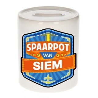Kinder spaarpot met naam - Siem - keramiek - met dop - wit - Sparen - Spaargeld van Siem