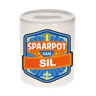 Kinder spaarpot met naam - Sil - keramiek - met dop - wit - Sparen - Spaargeld van Sil