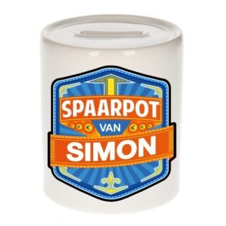 Kinder spaarpot met naam - Simon - keramiek - met dop - wit - Sparen - Spaargeld van Simon