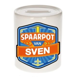 Kinder spaarpot met naam - Sven - keramiek - met dop - wit - Sparen - Spaargeld van Sven