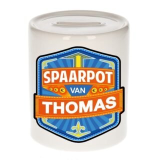 Kinder spaarpot met naam - Thomas - keramiek - met dop - wit - Sparen - Spaargeld van Thomas