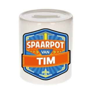 Kinder spaarpot met naam - Tim - keramiek - met dop - wit - Sparen - Spaargeld van Tim